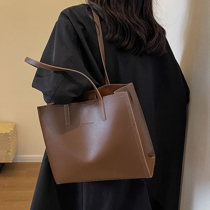 Luxe PU Leather Shoulder Bag — Large Capacity