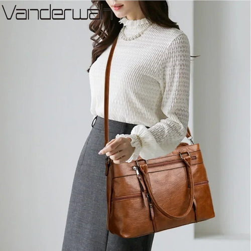 Elegant Top-Handle Tote — Leather Crossbody