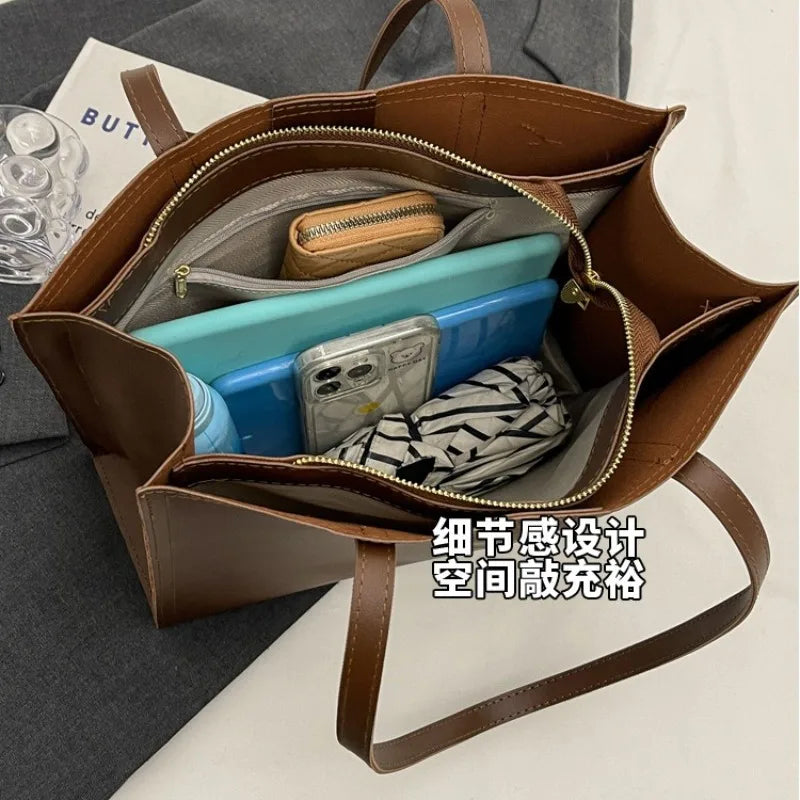 Luxe PU Leather Shoulder Bag — Large Capacity