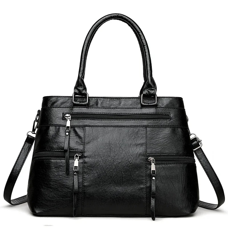 Elegant Top-Handle Tote — Leather Crossbody