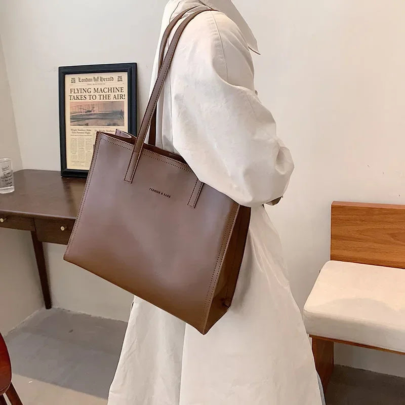 Luxe PU Leather Shoulder Bag — Large Capacity