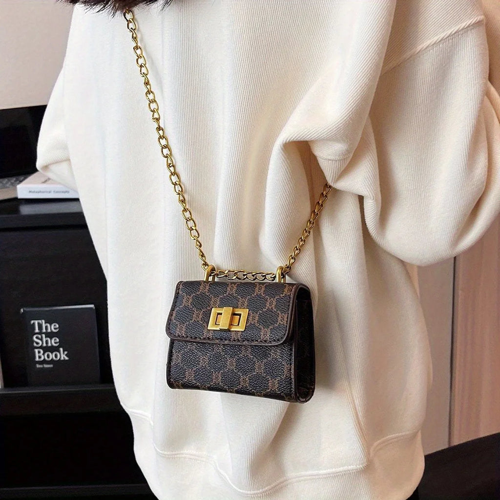 Mini Baguette Crossbody Bag – Geometric PU Leather Purse
