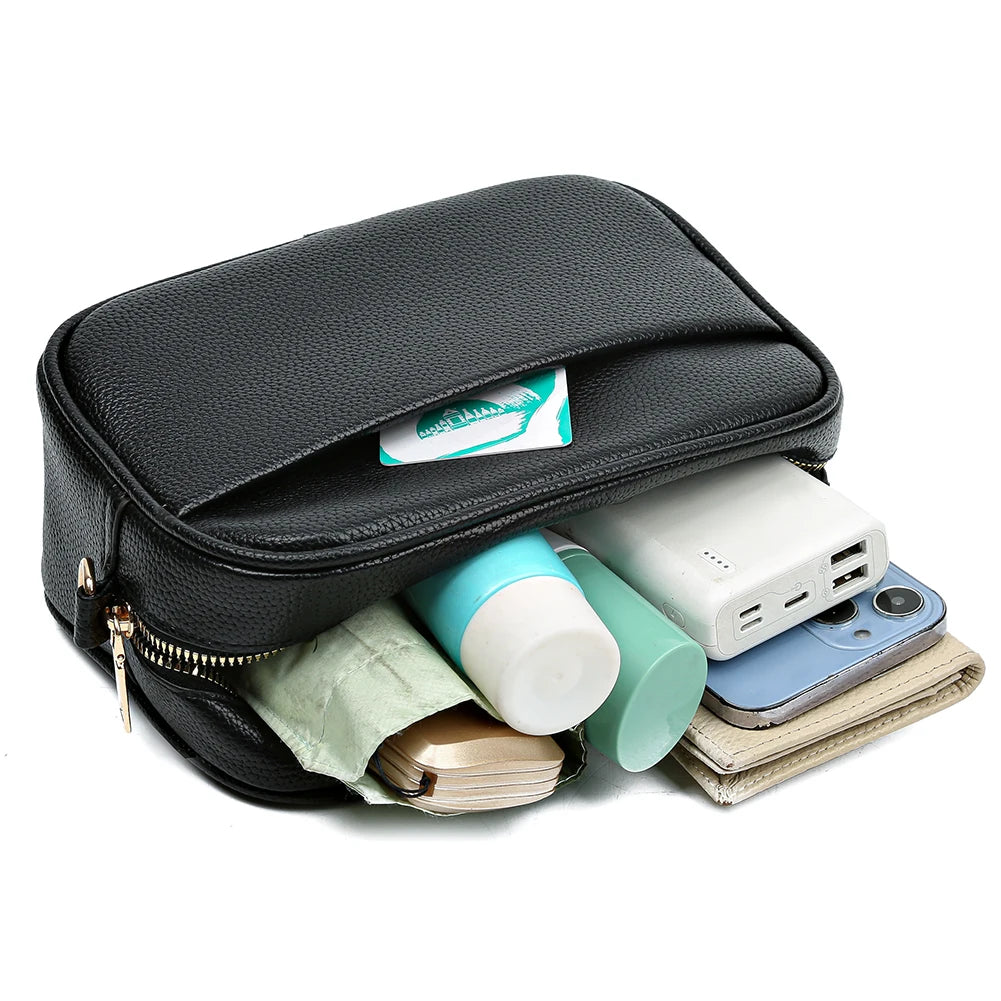 Leather Tote Bag — Solid Color Shoulder Bag