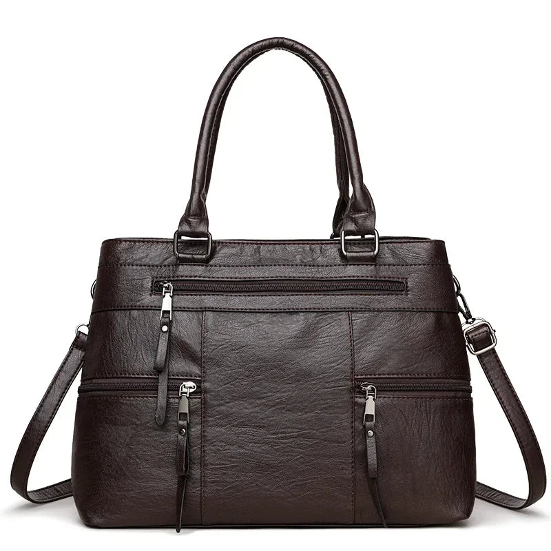 Elegant Top-Handle Tote — Leather Crossbody