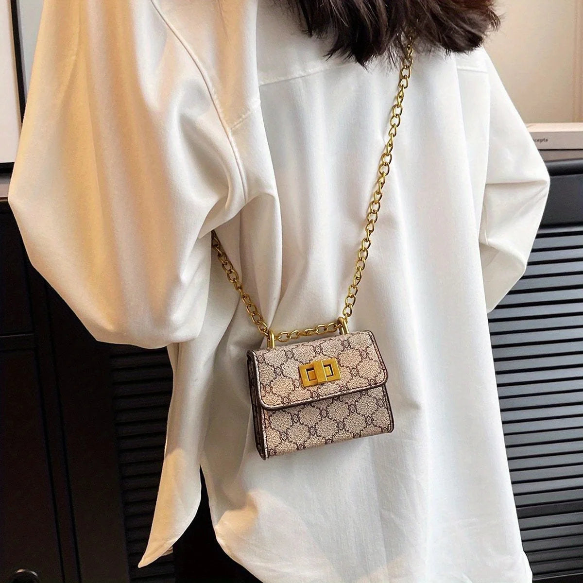 Mini Baguette Crossbody Bag – Geometric PU Leather Purse