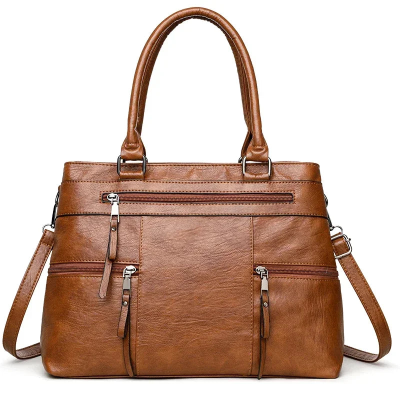 Elegant Top-Handle Tote — Leather Crossbody
